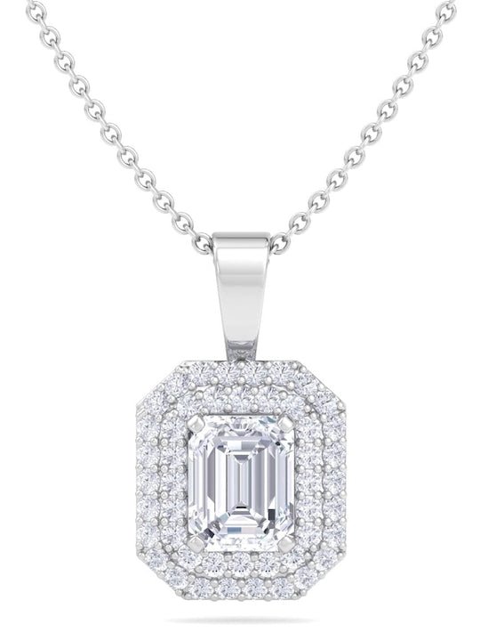 925 Sterling Silver Rhodium-Plated CZ Studded Geometric Pendant With Chain - Inddus Jewelry