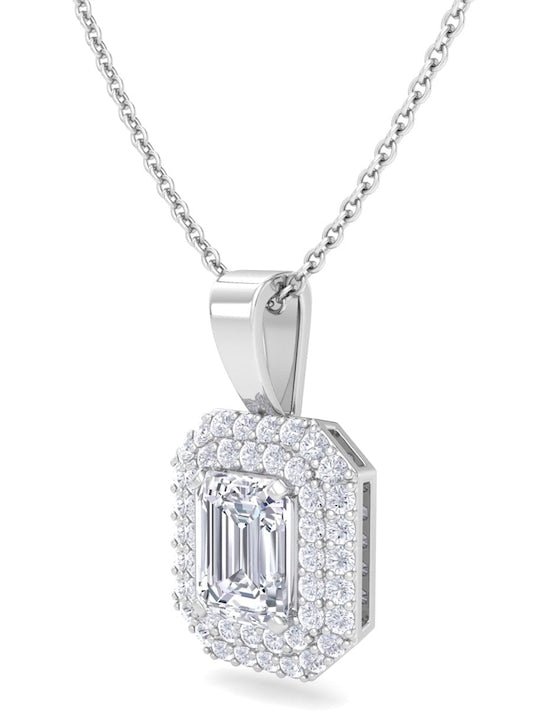 925 Sterling Silver Rhodium-Plated CZ Studded Geometric Pendant With Chain - Inddus Jewelry