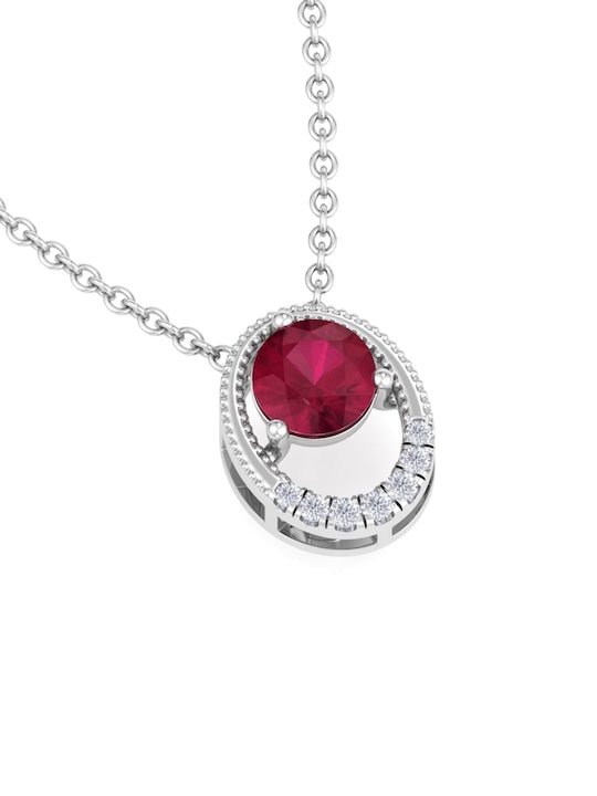 925 Sterling Silver Rhodium-Plated CZ Studded Oval Pendant With Chain - Inddus Jewelry