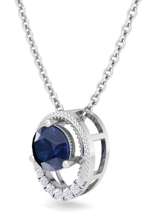 925 Sterling Silver Rhodium-Plated CZ Studded Oval Pendant With Chain - Inddus Jewelry