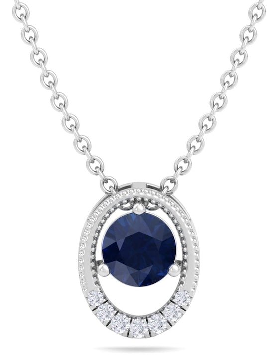 925 Sterling Silver Rhodium-Plated CZ Studded Oval Pendant With Chain - Inddus Jewelry