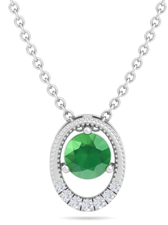 925 Sterling Silver Rhodium-Plated CZ Studded Oval Pendant With Chain - Inddus Jewelry