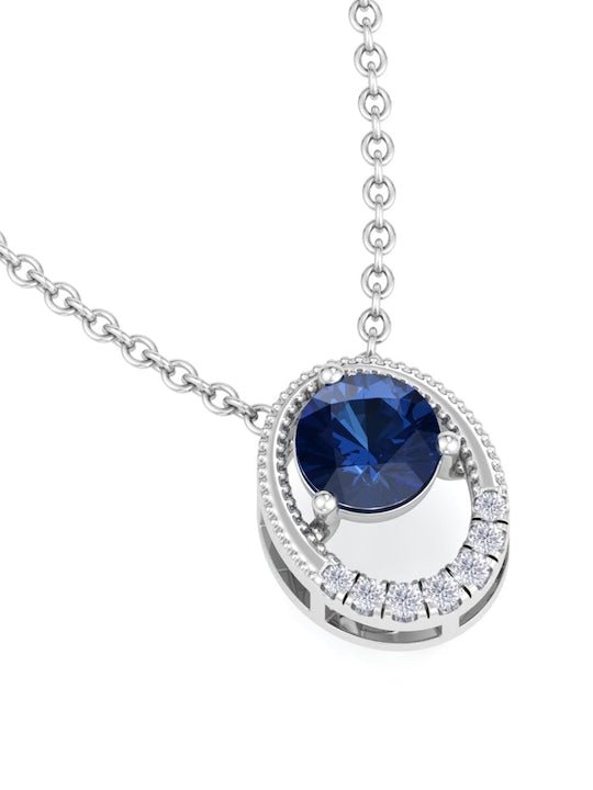 925 Sterling Silver Rhodium-Plated CZ Studded Oval Pendant With Chain - Inddus Jewelry