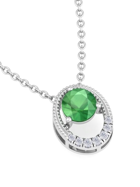 925 Sterling Silver Rhodium-Plated CZ Studded Oval Pendant With Chain - Inddus Jewelry