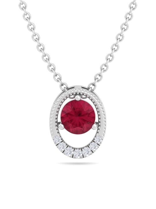 925 Sterling Silver Rhodium-Plated CZ Studded Oval Pendant With Chain - Inddus Jewelry