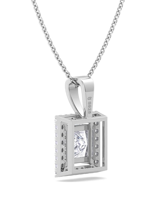 92.5 Sterling Silver Rhodium-Plated CZ Studded Pendant With Chain - Inddus Jewelry