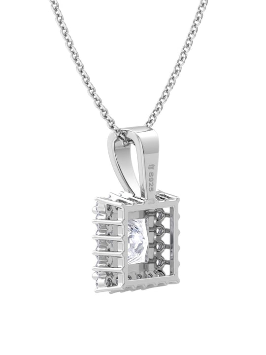 925 Sterling Silver Rhodium-Plated CZ Studded Pendant With Chain - Inddus Jewelry