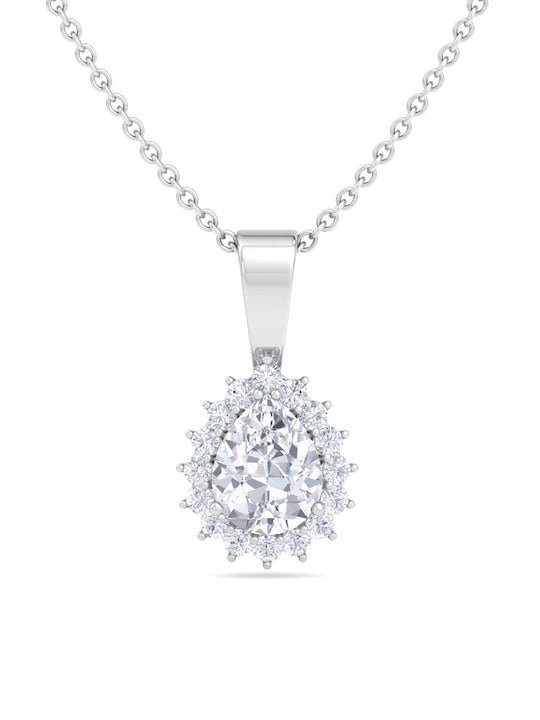 925 Sterling Silver Rhodium-Plated CZ Studded Pendant With Chain - Inddus Jewelry