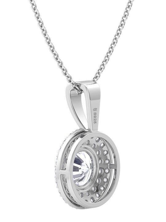 92.5 Sterling Silver Rhodium-Plated CZ Studded Pendant With Chain - Inddus Jewelry