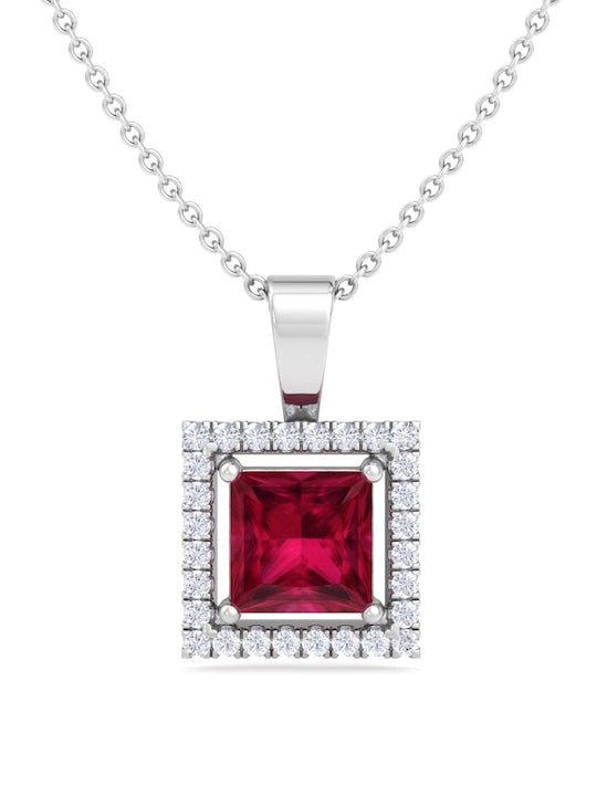 92.5 Sterling Silver Rhodium-Plated CZ Studded Pendant With Chain - Inddus Jewelry