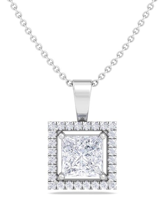 92.5 Sterling Silver Rhodium-Plated CZ Studded Pendant With Chain - Inddus Jewelry