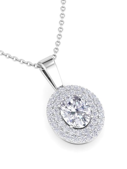 92.5 Sterling Silver Rhodium-Plated CZ Studded Pendant With Chain - Inddus Jewelry