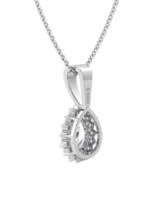 925 Sterling Silver Rhodium-Plated CZ Studded Pendant With Chain - Inddus Jewelry