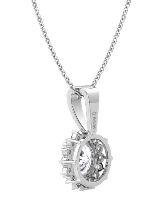 925 Sterling Silver Rhodium-Plated CZ Studded Pendant With Chain - Inddus Jewelry