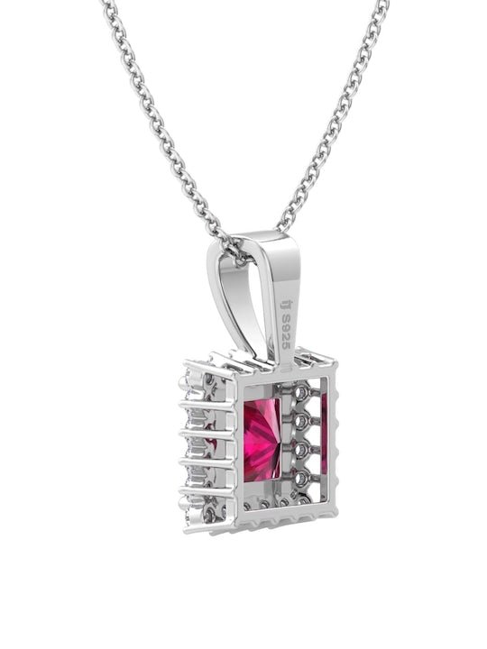 92.5% Sterling Silver Rhodium-Plated CZ-Studded Pendant With Link Chain - Inddus Jewelry