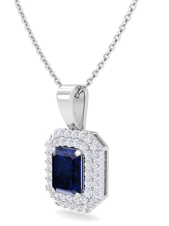 925 Sterling Silver Rhodium-Plated CZ Studded Rectangular Pendant With Chain - Inddus Jewelry