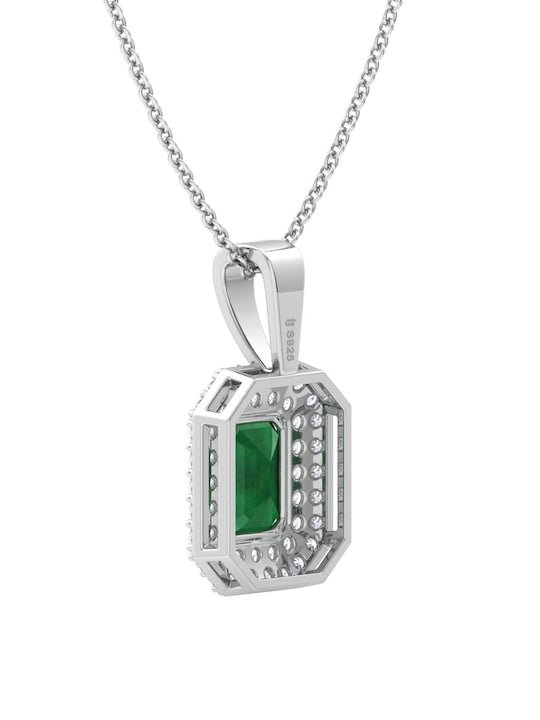 925 Sterling Silver Rhodium-Plated CZ Studded Rectangular Pendant with Chain - Inddus Jewelry