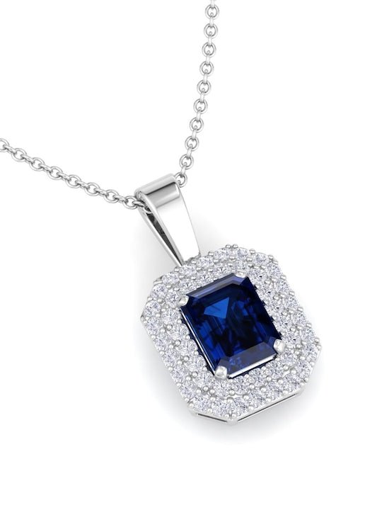 925 Sterling Silver Rhodium-Plated CZ Studded Rectangular Pendant With Chain - Inddus Jewelry