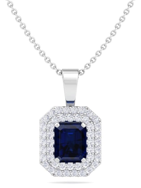 925 Sterling Silver Rhodium-Plated CZ Studded Rectangular Pendant With Chain - Inddus Jewelry