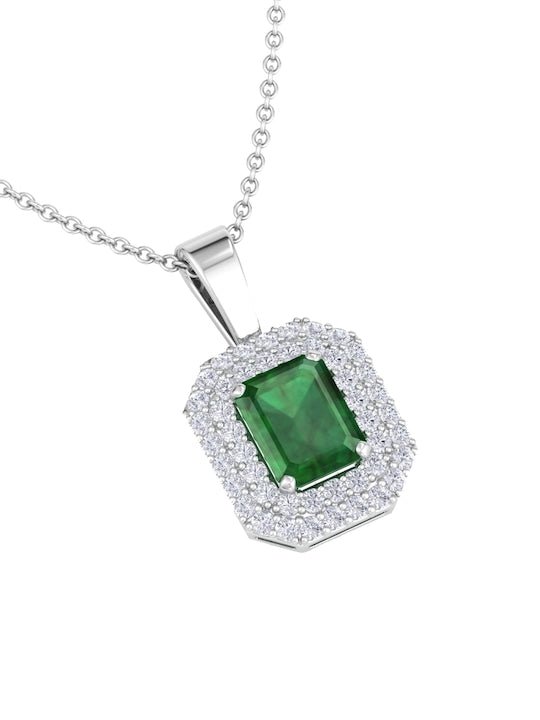 925 Sterling Silver Rhodium-Plated CZ Studded Rectangular Pendant with Chain - Inddus Jewelry