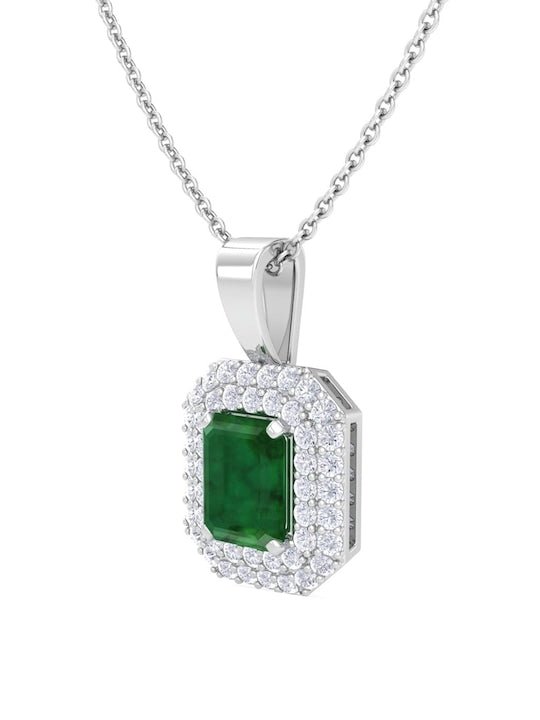 925 Sterling Silver Rhodium-Plated CZ Studded Rectangular Pendant with Chain - Inddus Jewelry