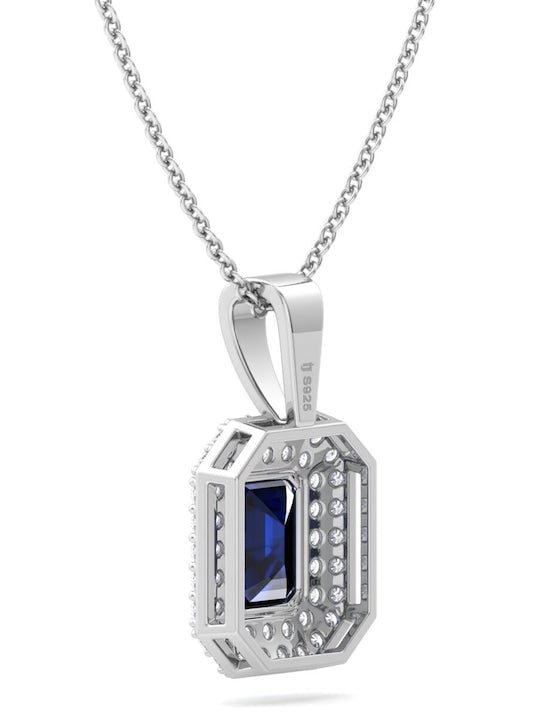 925 Sterling Silver Rhodium-Plated CZ Studded Rectangular Pendant With Chain - Inddus Jewelry