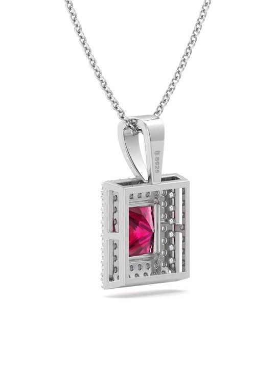 925 Sterling Silver Rhodium-Plated CZ Studded Square Pendant With Chain - Inddus Jewelry