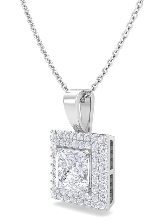 9.25 Sterling Silver Rhodium-Plated CZ Studded Square Pendant With Chain - Inddus Jewelry