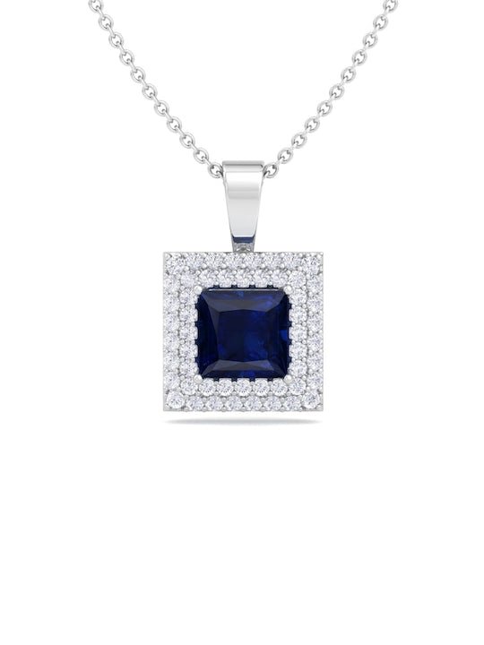 925 Sterling Silver Rhodium-Plated CZ Studded Square Pendant With Chain - Inddus Jewelry