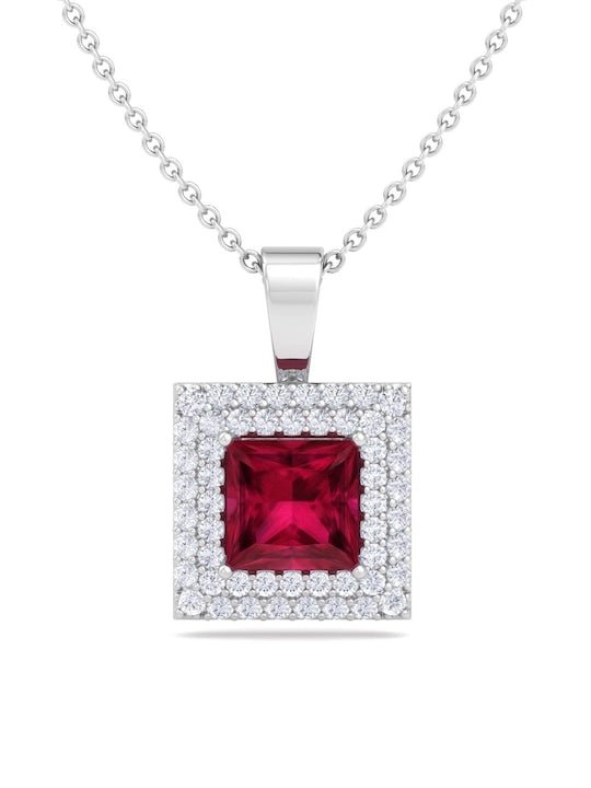 925 Sterling Silver Rhodium-Plated CZ Studded Square Pendant With Chain - Inddus Jewelry