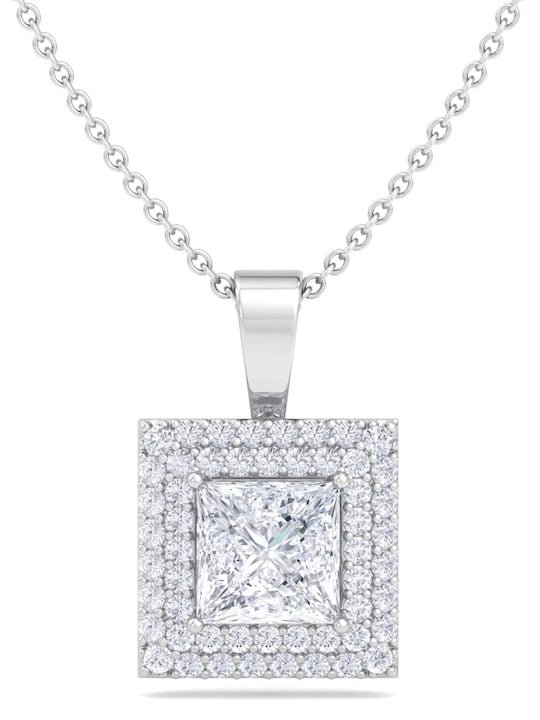 9.25 Sterling Silver Rhodium-Plated CZ Studded Square Pendant With Chain - Inddus Jewelry