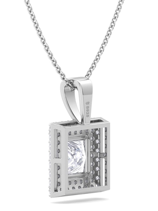 9.25 Sterling Silver Rhodium-Plated CZ Studded Square Pendant With Chain - Inddus Jewelry