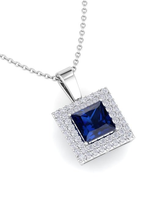 925 Sterling Silver Rhodium-Plated CZ Studded Square Pendant With Chain - Inddus Jewelry