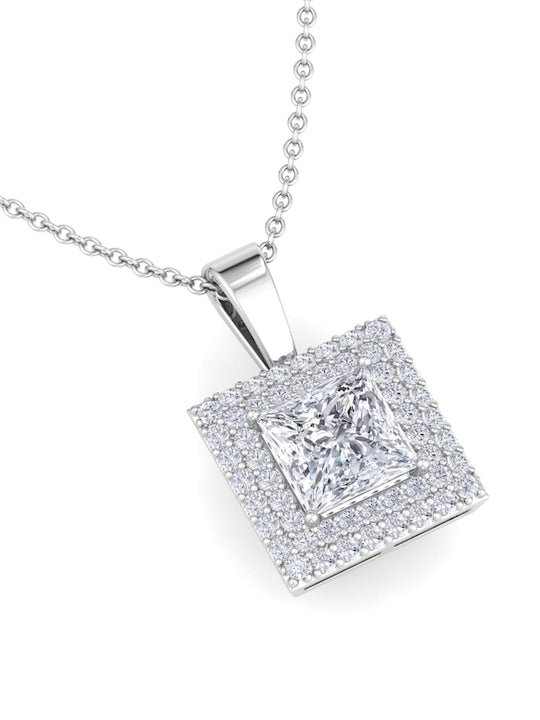 9.25 Sterling Silver Rhodium-Plated CZ Studded Square Pendant With Chain - Inddus Jewelry