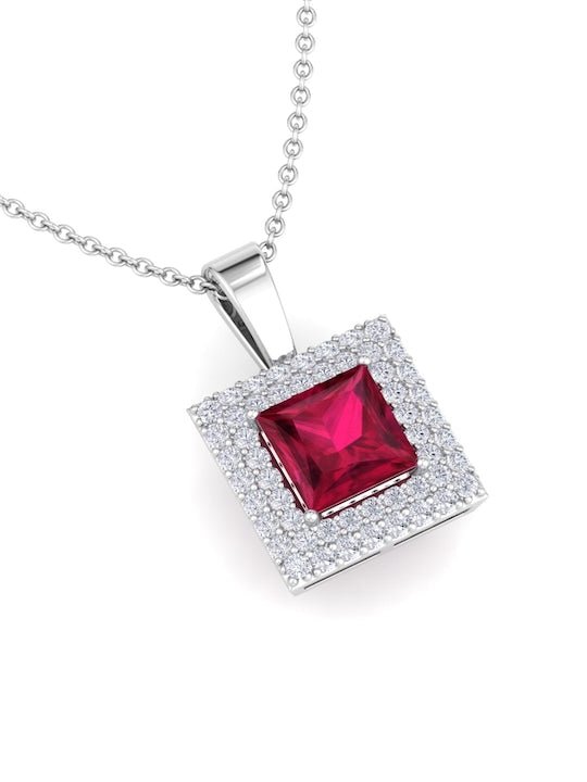 925 Sterling Silver Rhodium-Plated CZ Studded Square Pendant With Chain - Inddus Jewelry