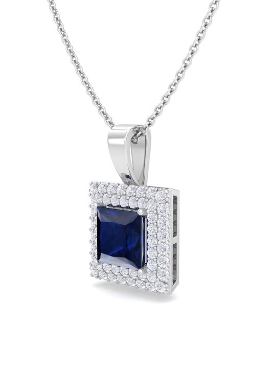 925 Sterling Silver Rhodium-Plated CZ Studded Square Pendant With Chain - Inddus Jewelry