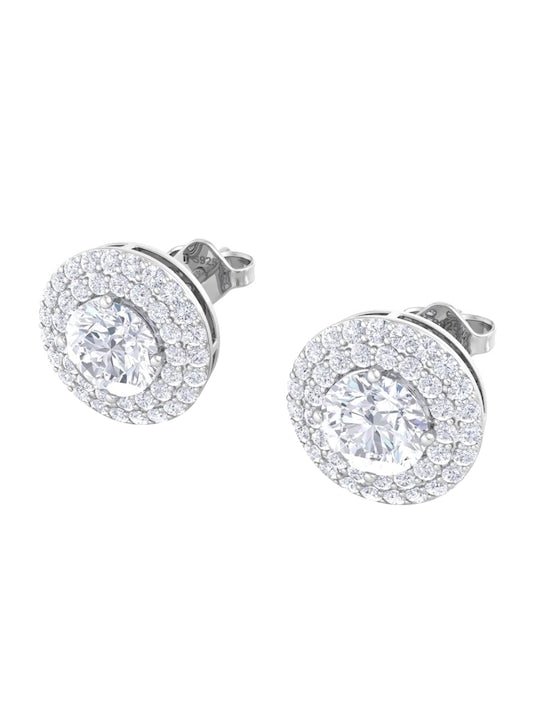 925 Sterling Silver Rhodium-Plated CZ Studded Studs Earrings - Inddus Jewelry