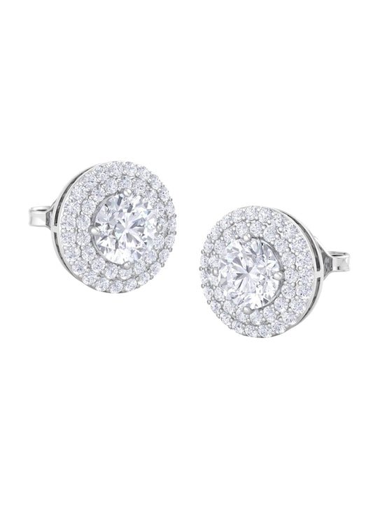 925 Sterling Silver Rhodium-Plated CZ Studded Studs Earrings - Inddus Jewelry