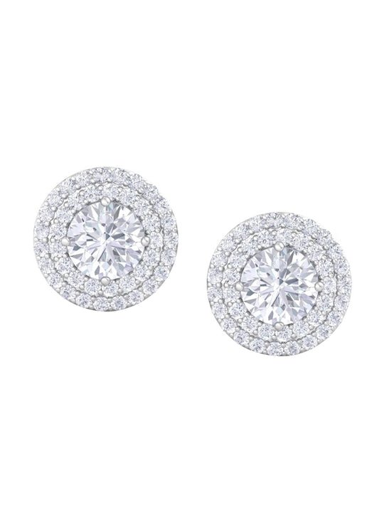 925 Sterling Silver Rhodium-Plated CZ Studded Studs Earrings - Inddus Jewelry