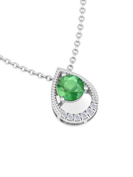 9.25 Sterling Silver Rhodium-Plated CZ Teardrop-Shaped Pendant With Chain - Inddus Jewelry