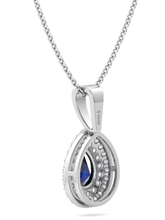 9.25 Sterling Silver Rhodium-Plated CZ Teardrop-Shaped Pendant With Chain - Inddus Jewelry