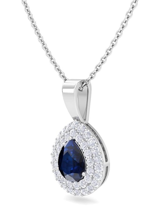 9.25 Sterling Silver Rhodium-Plated CZ Teardrop-Shaped Pendant With Chain - Inddus Jewelry