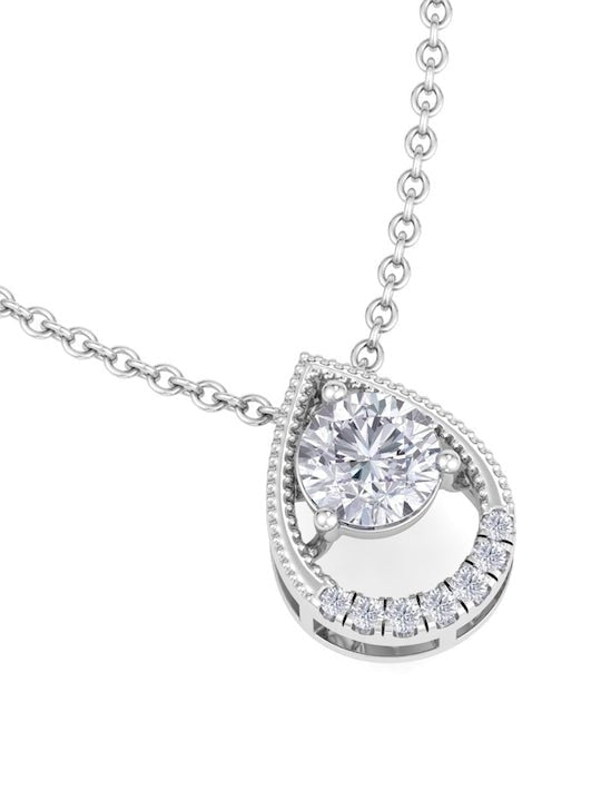 9.25 Sterling Silver Rhodium-Plated CZ Teardrop-Shaped Pendant With Chain - Inddus Jewelry