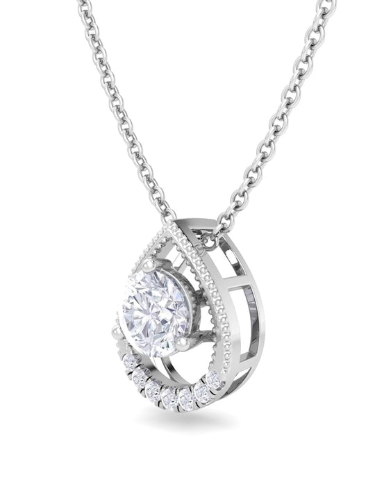 9.25 Sterling Silver Rhodium-Plated CZ Teardrop-Shaped Pendant With Chain - Inddus Jewelry