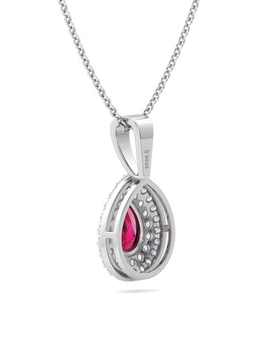 9.25 Sterling Silver Rhodium-Plated CZ Teardrop-Shaped Pendant With Chain - Inddus Jewelry