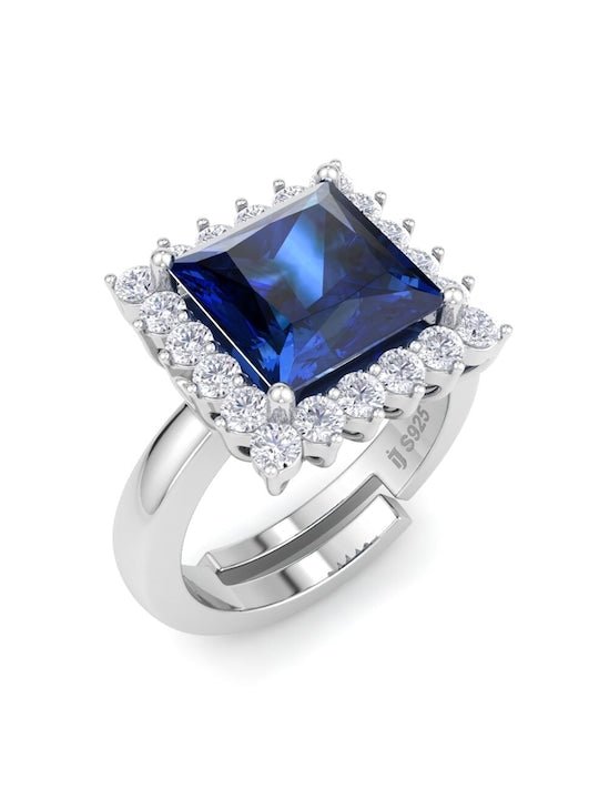 925 Sterling Silver Rhodium-Plated & CZ With Square-Charm Finger Ring - Inddus Jewelry