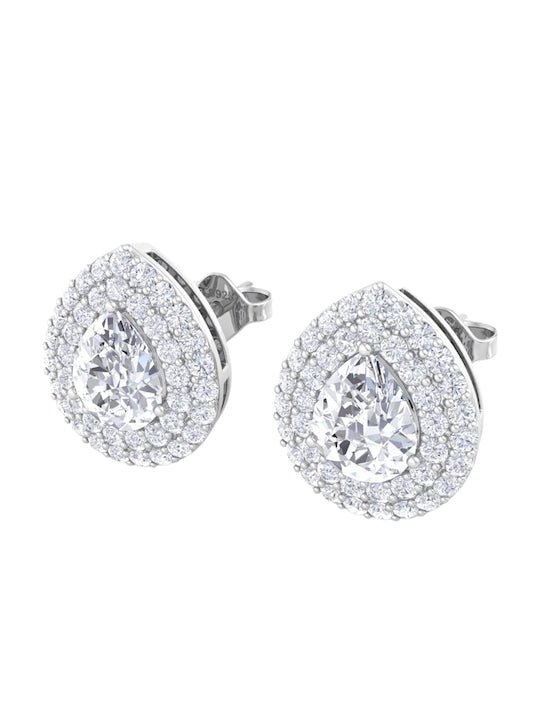 925 Sterling Silver Teardrop Shaped Cubic Zirconia Studs Earrings - Inddus Jewelry