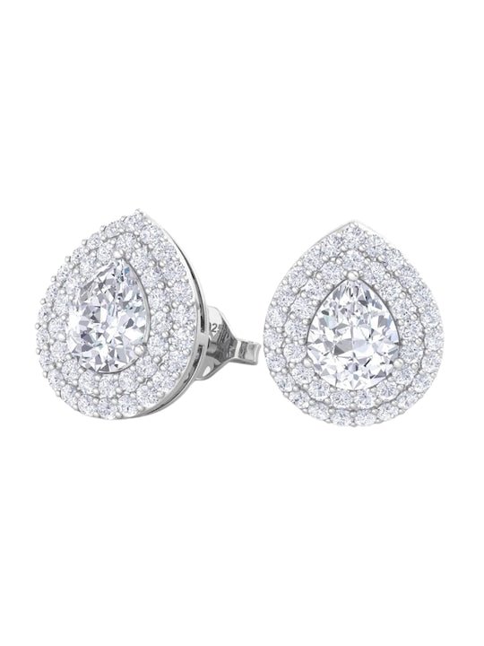 925 Sterling Silver Teardrop Shaped Cubic Zirconia Studs Earrings - Inddus Jewelry