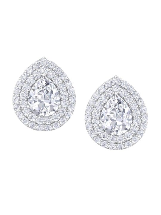 925 Sterling Silver Teardrop Shaped Cubic Zirconia Studs Earrings - Inddus Jewelry