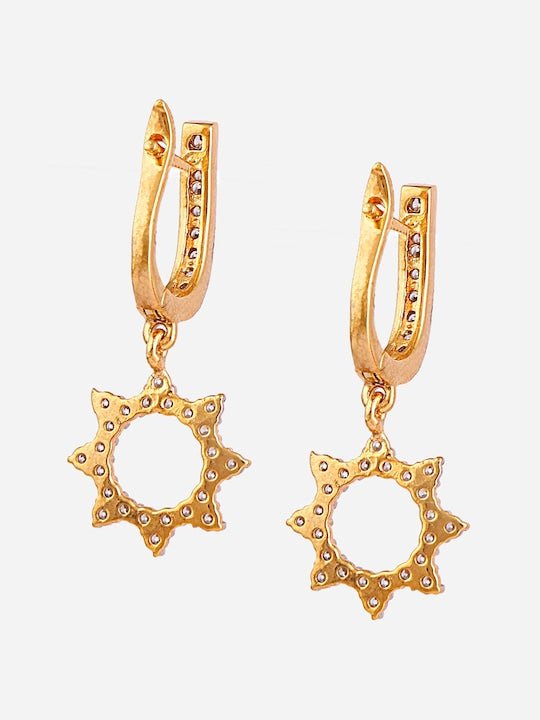 Gold-Plated 925 Sterling Silver CZ-Studded Floral Hoop Earrings - Inddus Jewelry